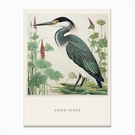 Ohara Koson Inspired Bird Painting Green Heron 4 Poster Canvas Print