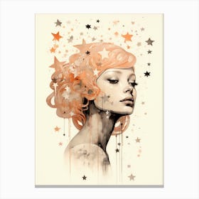 portrait of a woman surrounded by stars illustration Canvas Print