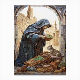 Mosaic Cat At Medieval Market Canvas Print