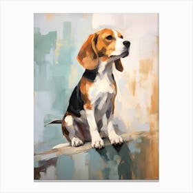 Beagle Dog, Painting In Light Teal And Brown 0 Canvas Print