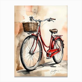 Watercolor Of A Red Bicycle Canvas Print