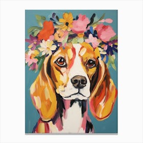 Beagle Portrait With A Flower Crown, Matisse Painting Style 3 Canvas Print