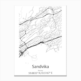 Sandvika,Norway Minimalist Map Canvas Print