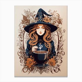 Witch With Cup Of Coffee Canvas Print