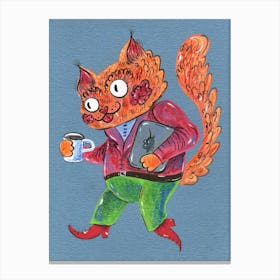 Cat With A Cup Of Coffee Canvas Print