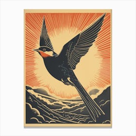 Vintage Bird Linocut Barn Swallow 4 Canvas Print