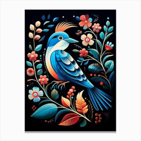 Folk Bird Illustration Blue Jay 4 Canvas Print