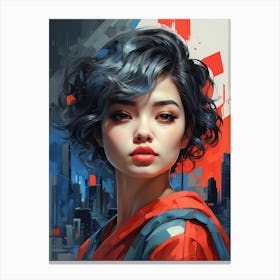 Girl In A City Print Canvas Print