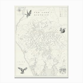 The Lake District Illustrated Map Print Canvas Print