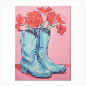 A Painting Of Cowboy Boots With Red Flowers, Fauvist Style, Still Life 9 Canvas Print