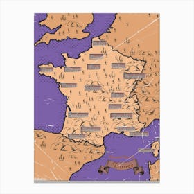 Vintage Map Of France Canvas Print