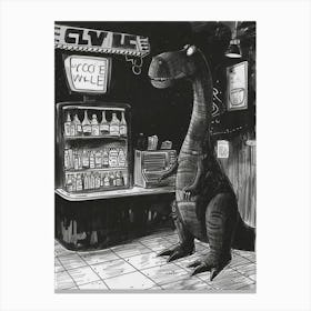 Dinosaur In A Cafe Grey Sketch Illustration Canvas Print