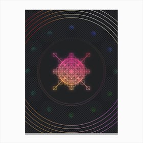 Neon Geometric Glyph in Pink and Yellow Circle Array on Black n.0196 Canvas Print