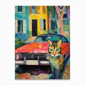 Cadillac El Dorado Vintage Car With A Cat, Matisse Style Painting 1 Canvas Print