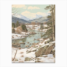 Vintage Winter Illustration Lake District United Kingdom 2 Canvas Print