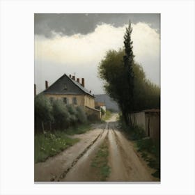 Vintage House And Road Painting Canvas Print