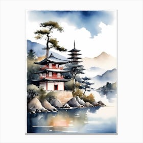 Japanese Landscape Watercolor Painting (1) 1 Canvas Print