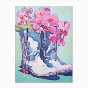 A Painting Of Cowboy Boots With Purple Lilac Flowers, Fauvist Style, Still Life 7 Canvas Print