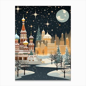 Winter Travel Night Illustration Moscow Russia 2 Canvas Print