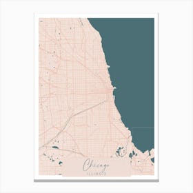 Chicago Illinois Pink and Blue Cute Script Street Map Canvas Print