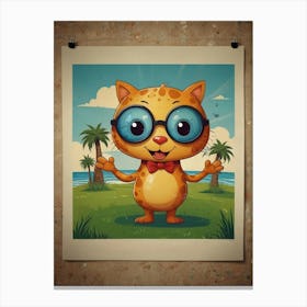 Cartoon Cat With Glasses Canvas Print