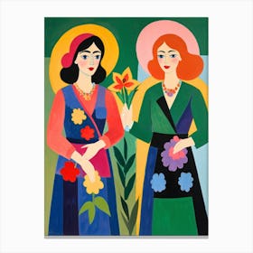 Two Women With Flowers 1 Canvas Print