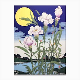 Hanashobu Japanese Water Iris 2 Vintage Botanical Woodblock Canvas Print