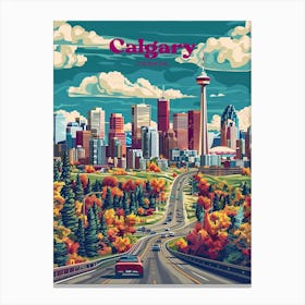 Calgary Canada Retro Travel Illustration Canvas Print