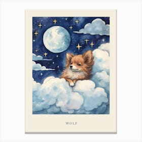 Baby Wolf 3 Sleeping In The Clouds Nursery Poster Canvas Print