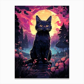 Black Cat In The Moonlight Canvas Print