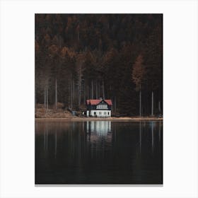 Woodland Cabin On Lake Canvas Print