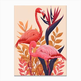 Andean Flamingo And Bird Of Paradise Minimalist Illustration 2 Canvas Print