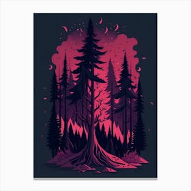 A Fantasy Forest At Night In Red Theme 38 Canvas Print
