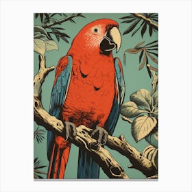 Vintage Bird Linocut Parrot 3 Canvas Print