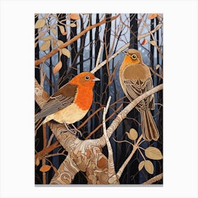 Art Nouveau Birds Poster Hermit Thrush 1 Canvas Print