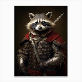 Vintage Portrait Of A Common Raccoon Dressed As A Knight 3 Canvas Print
