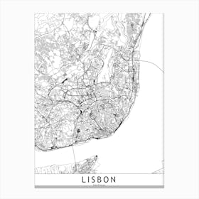 Lisbon White Map Canvas Print