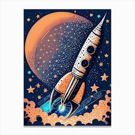 Retro Rocket and Planet - Space Adventure Art Canvas Print