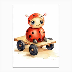 Baby Ladybug On A Toy Car, Watercolour Nursery 2 Canvas Print