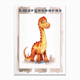 Cute Cartoon Amargasaurus Dinosaur 3 Poster Canvas Print