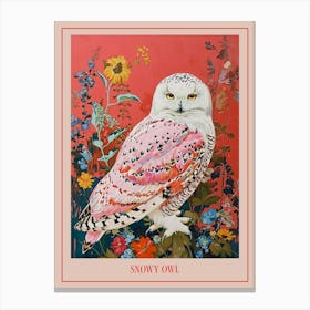 Floral Animal Painting Snowy Owl 4 Poster Canvas Print