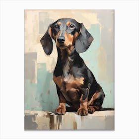 Dachshund Dog, Painting In Light Teal And Brown 2 Canvas Print