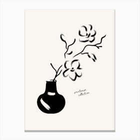 Black And White Drawing Of Flowers In A Vase Canvas Print