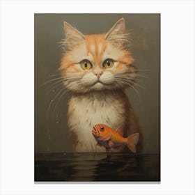 Cat With Fish Canvas Print