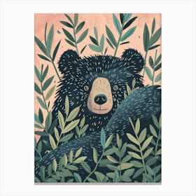 Sloth Bear Hiding In Bushes Storybook Illustration 4 Canvas Print