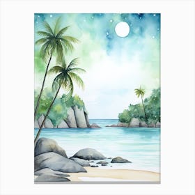 Watercolour Of Anse Source D Argent   La Digue Seychelles 3 Canvas Print