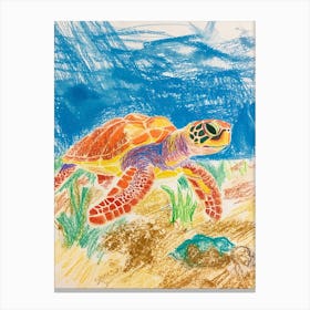 Sea Turtle On The Beach Crayon Doodle 1 Canvas Print