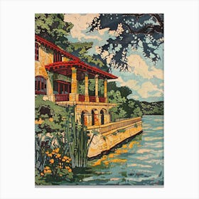 The Oasis On Lake Travis Austin Texas Colourful Blockprint 2 Canvas Print
