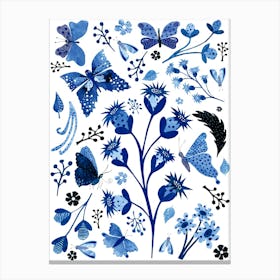 Delft Blue Butterflies And Flowers Canvas Print