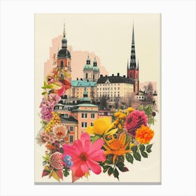 Stockholm   Floral Retro Collage Style 3 Canvas Print